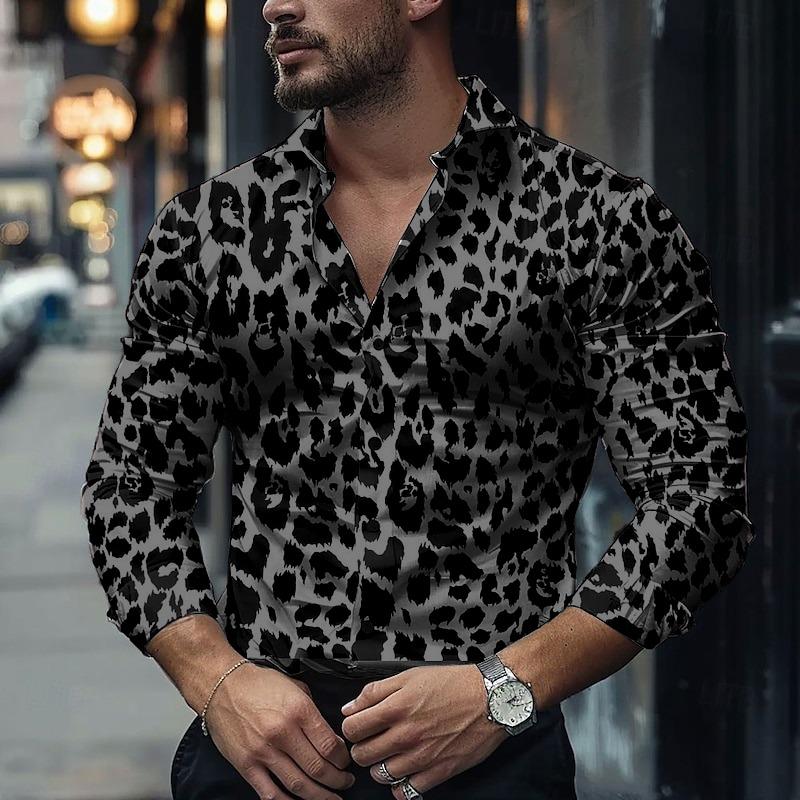 Fashion Men s Long-sleeved Shirts Leopard Pattern 3D Printed Single-breasted Shirts Casual Party Shirts Tops Men s Clothing S