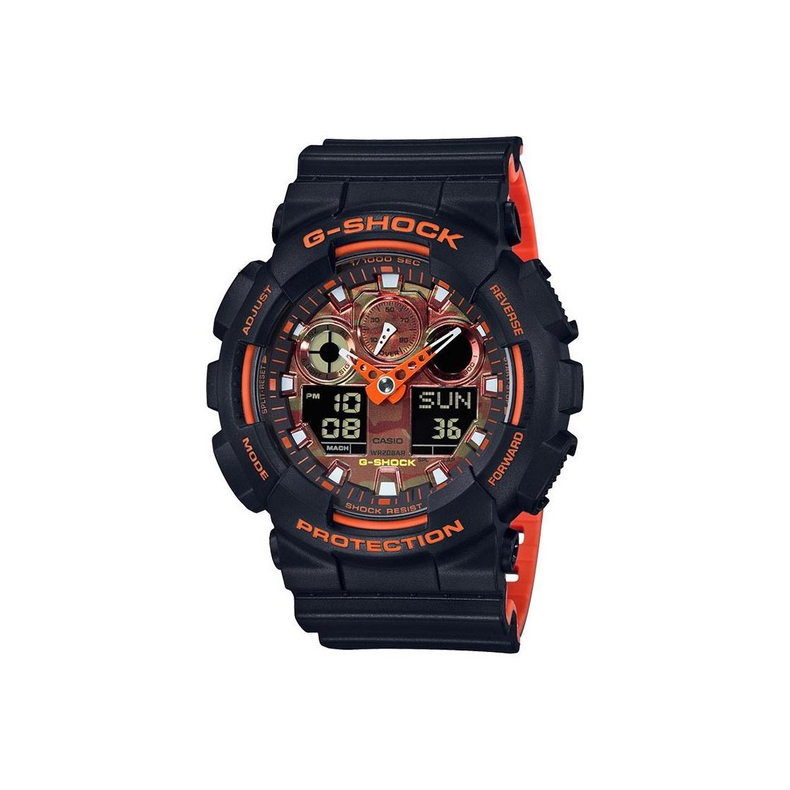 CASIO Men Liquid Crystal/Analog Dual Display Series Black Watch GA-100BR-1APR GA-100BR-1APR Black Orange