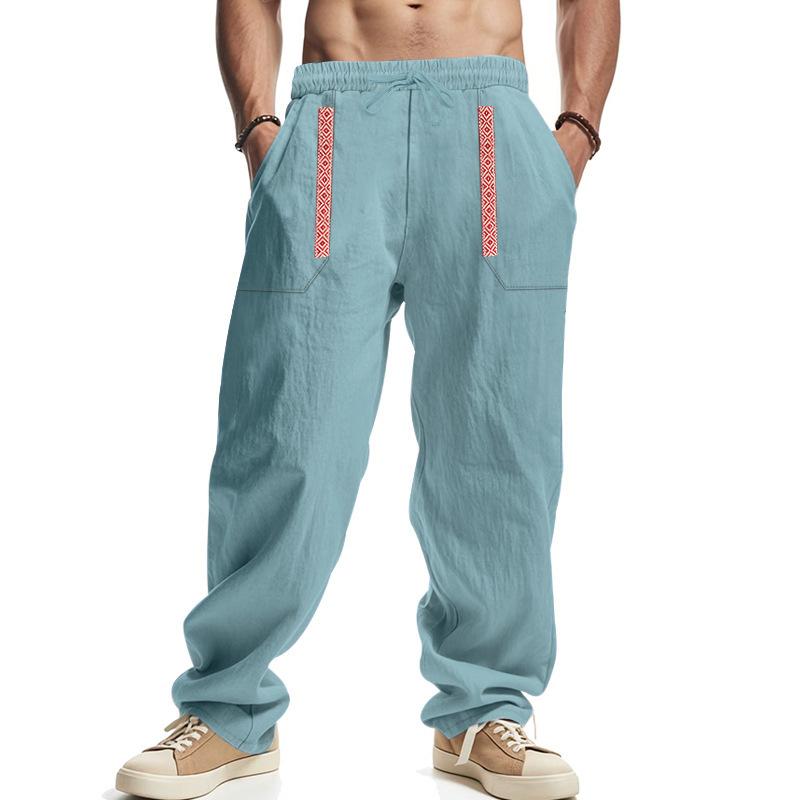 Four seasons men's linen breathable bohemian style loose wide-leg hip-hop casual sports trousers men