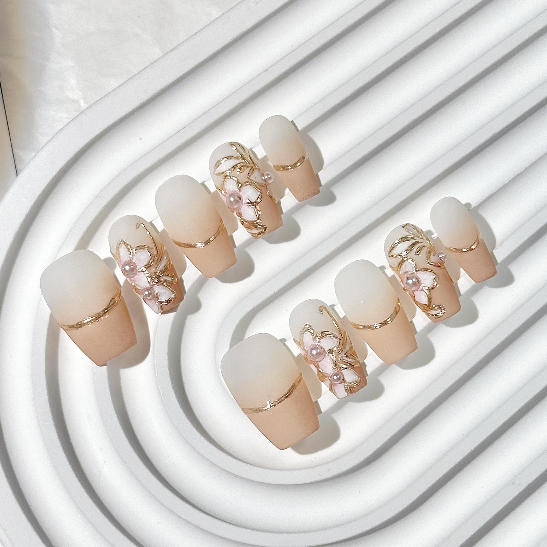 

Handmade Short Ladder Press-On Nails - Stylish Gentle Manicure Patches