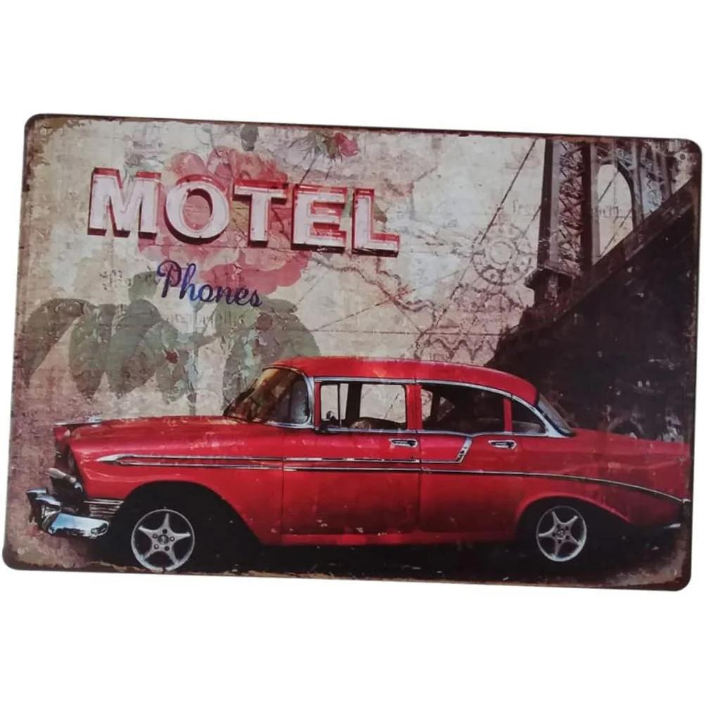 Vintage Motel Metal Tin Signs Wall Art Route 66 Car Posters for Garage Motel Hotel Club Cafe Bars Pubs Iron Painting Decoration