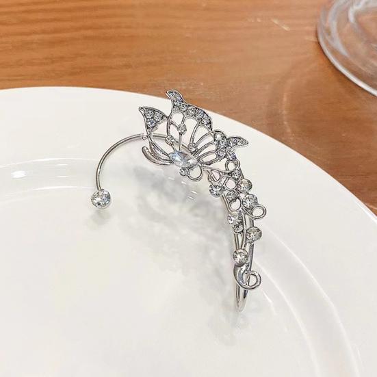 1 Pair Women Prom Ear Cuffs Non-pierced Ear Clips Butterfly Wings Rhinestone Earrings Anti-slip Lightweight