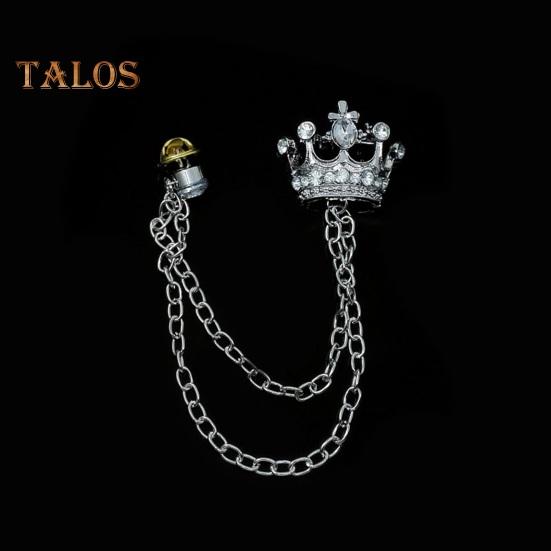 Men Retro Brooch English Style Crown Shape Rhinestone Tassel Decor Suit Coat Chest Decoration Formal Event Wedding Business Occasions Clothes Jewelry