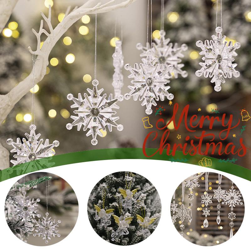 4/6PCS Angel Pendant Party Decoration Snowflake Pendant Transparent Acrylic DIY Xmas Tree Christmas Hanging Ornaments