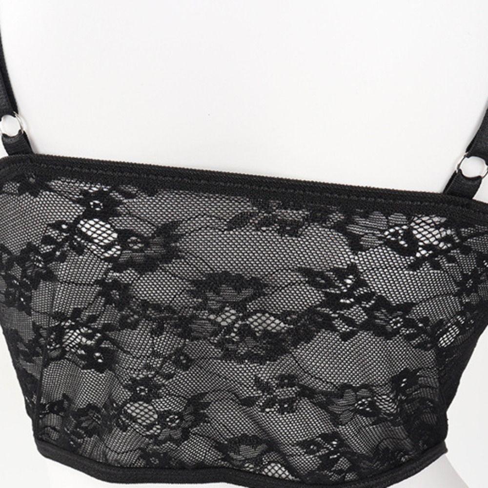 Transparent Lace Corset Mesh Hollow Slim Crop Tops Spicy Girl Style Lace Flower Camisole  Ladies