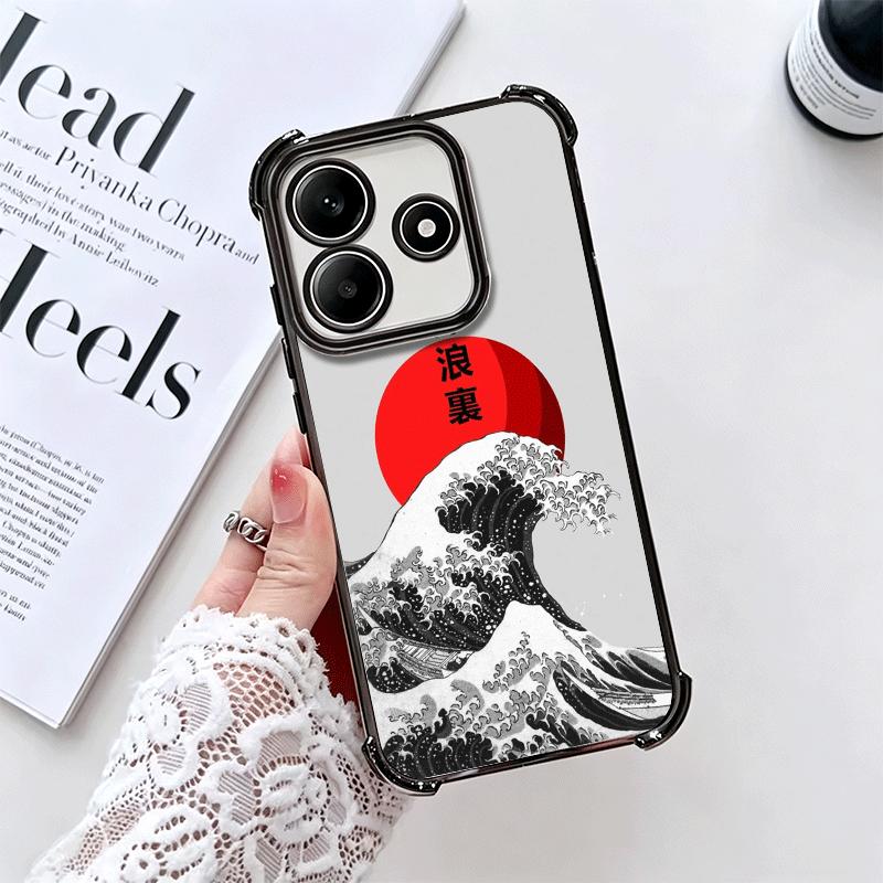 Japanese Wave Kanagawa Surfing Plating Phone Case For Xiaomi Redmi Note 14 15 Pro Plus 13 12 11 11S 11T 10 9S 9 5G Anti-Fall Air
