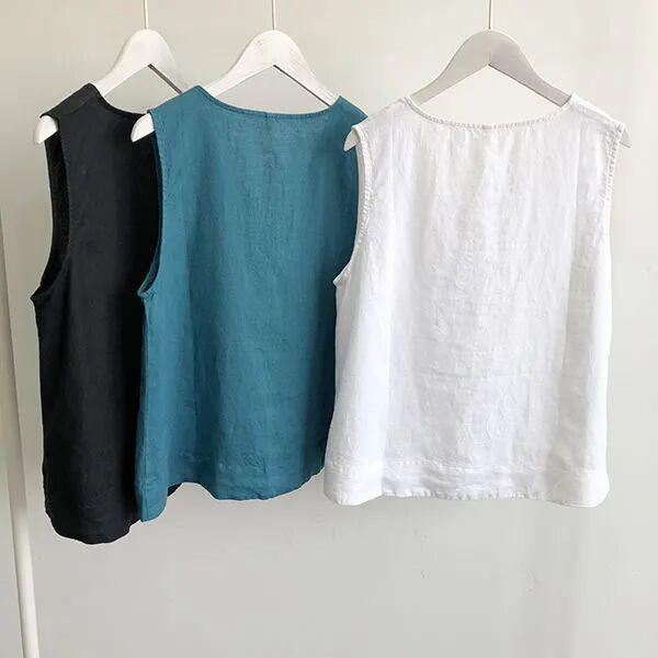 Women's V-Neck Cotton Linen Vest, Artistic Loose Fit, Korean Style Solid Color Sleeveless Top, 2026 Edition.