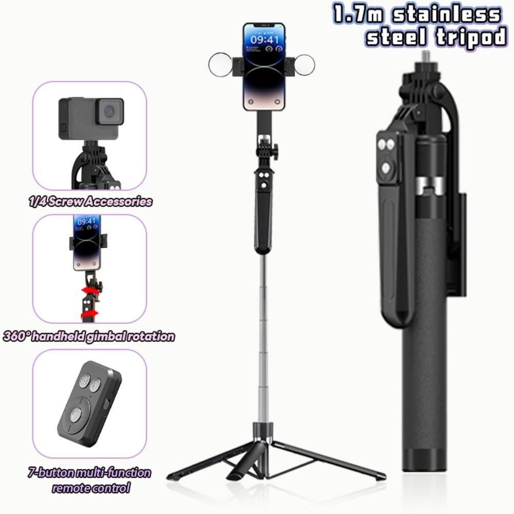 1,7 m Bluetooth Selfiestick Stativ Selfiestickhållare Teleskopisk Selfiestick Vlogg Fotografering