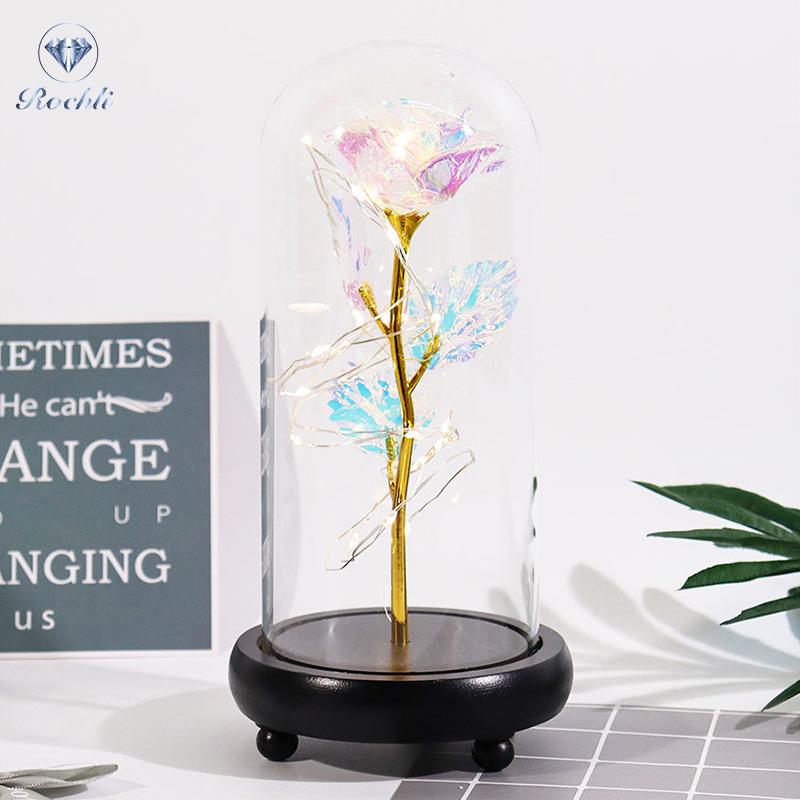 Gold Foil Rose Eternal Flower Glass Cover Gift for Valentine's Day, Christmas, New Year