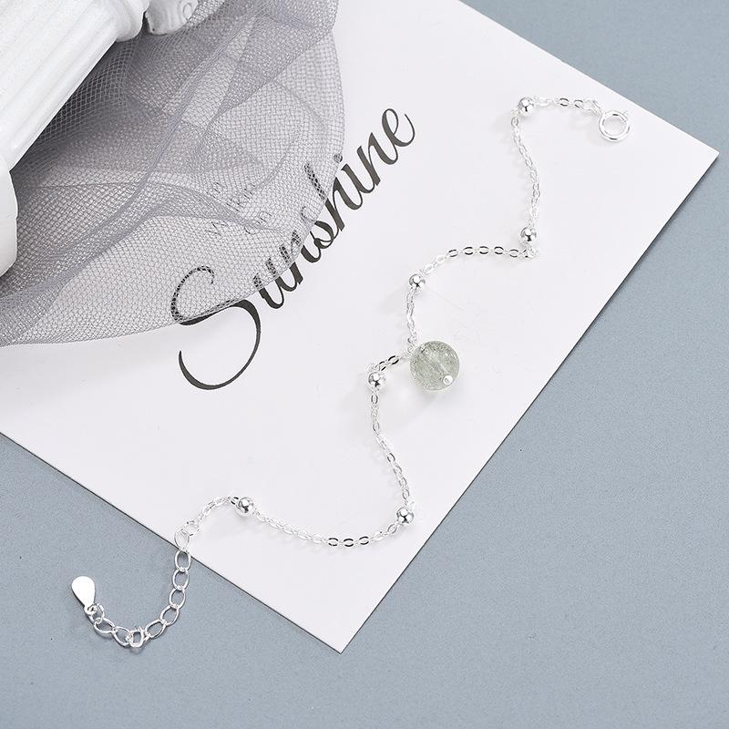 S925 Sterling Silver Crystal Green Ghost Brățară Brățară de mărgele rotunde în stil chinezesc simplu pentru femei