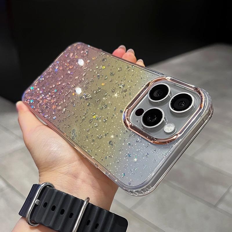 

Градиентный блестящий бриллиант подходит для чехла для телефона iPhone 16, iPhone15 Pro Max и блестящего прозрачного противоударного защитного чехла 14. iPhone15 золотой