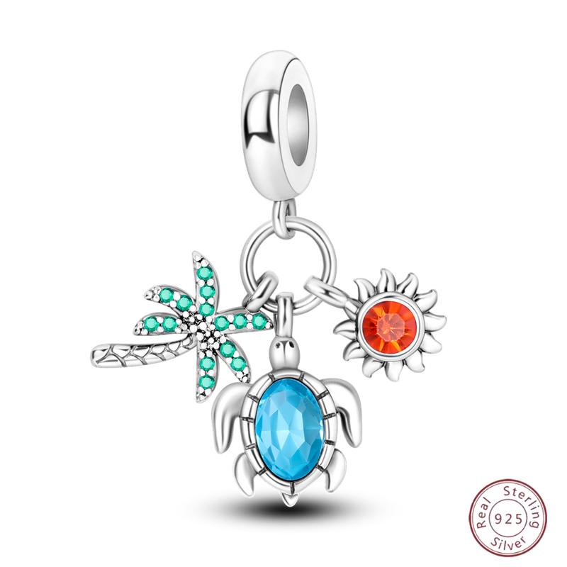 Copper Beaded Pendant Blue Zircon Ocean Penguin Crab Original 3Mm Bracelet Women Fine Jewelry