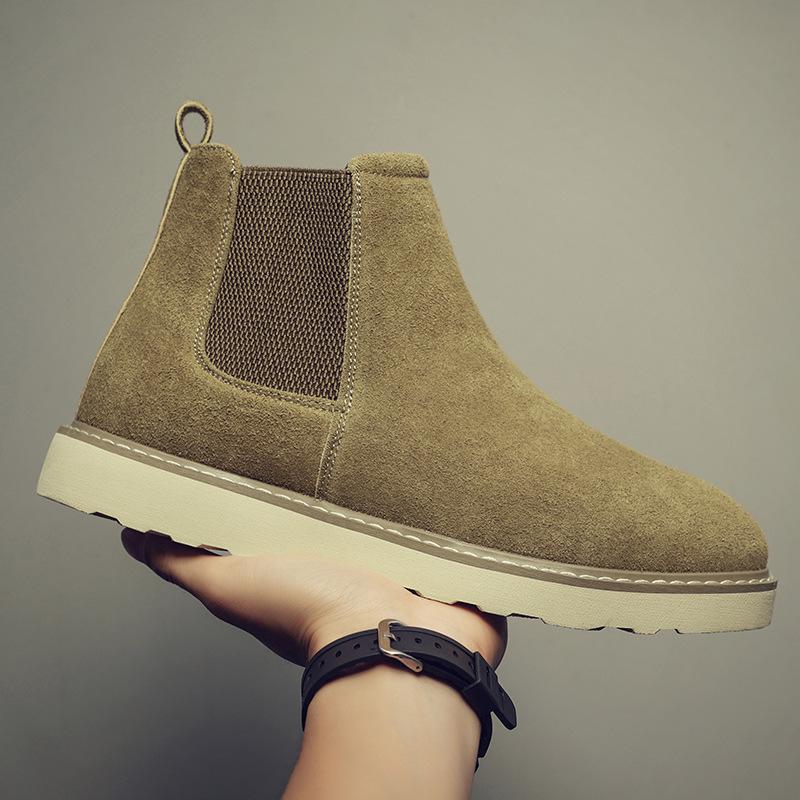 

Chelsea boots men s shoes Martin boots high-top British style retro casual shoes medium-top tooling boots leather short boots men 38