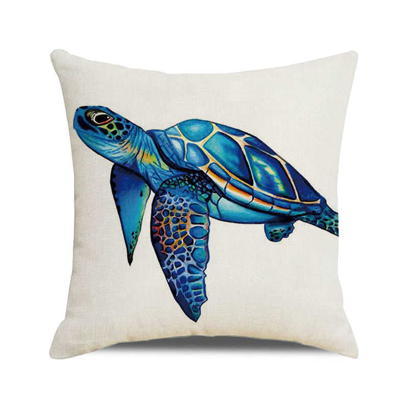 Watercolor Turtle Cartoon-style Ocean Digital Printing Short Plush Pillow Covers for Car Sofa Office Cushion Cover Home Goods