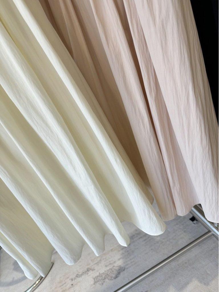 2026 New Women's Pleated Elastic Waist A-line Midi Skirt - High Waist, Slimming, Textured Design for Spring/Summer