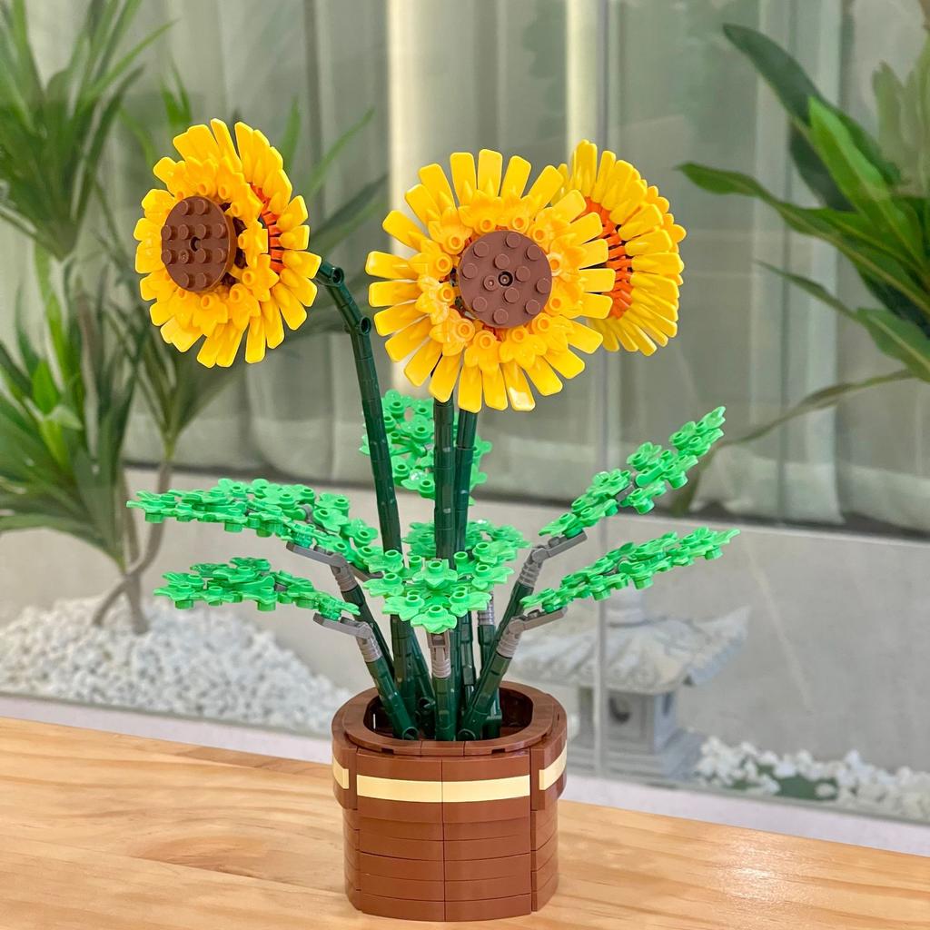 Building Block Simulation Plants Potted Plants Cloud Appreciation Sunflower Flowers Assembly and Insertion Building Block Office Home Decoration Gifts