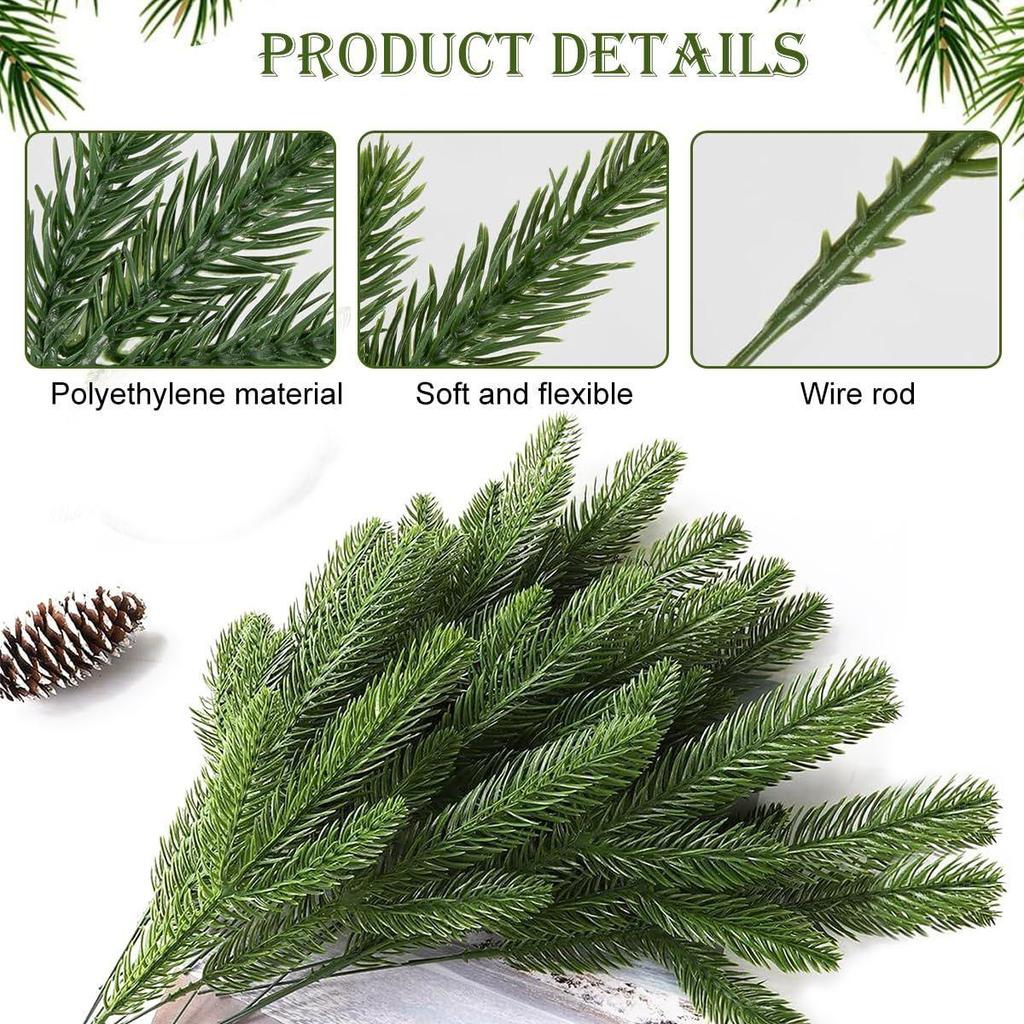 30pcs Realistic Pine Branches for Christmas Decoration 10inches Pin Needle Branches Home Decor DIY Christmas Realistic Green Decoration