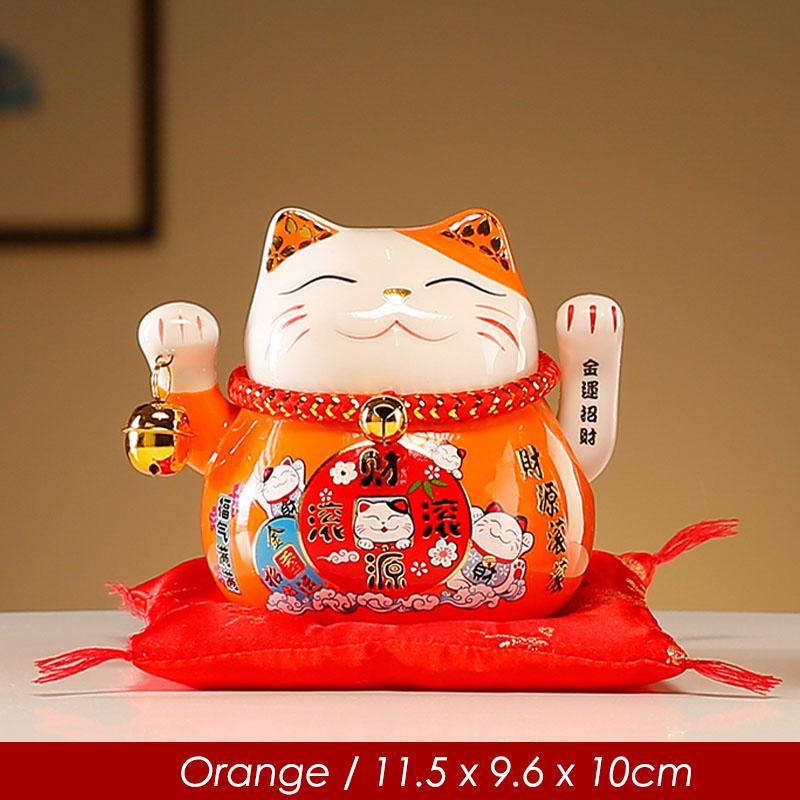 4.5 Inch Ceramic Beckoning Lucky Cat Battery Powered Fortune Cat Waving Arm Maneki Neko Gift Box Home Decoration Centerpiece
