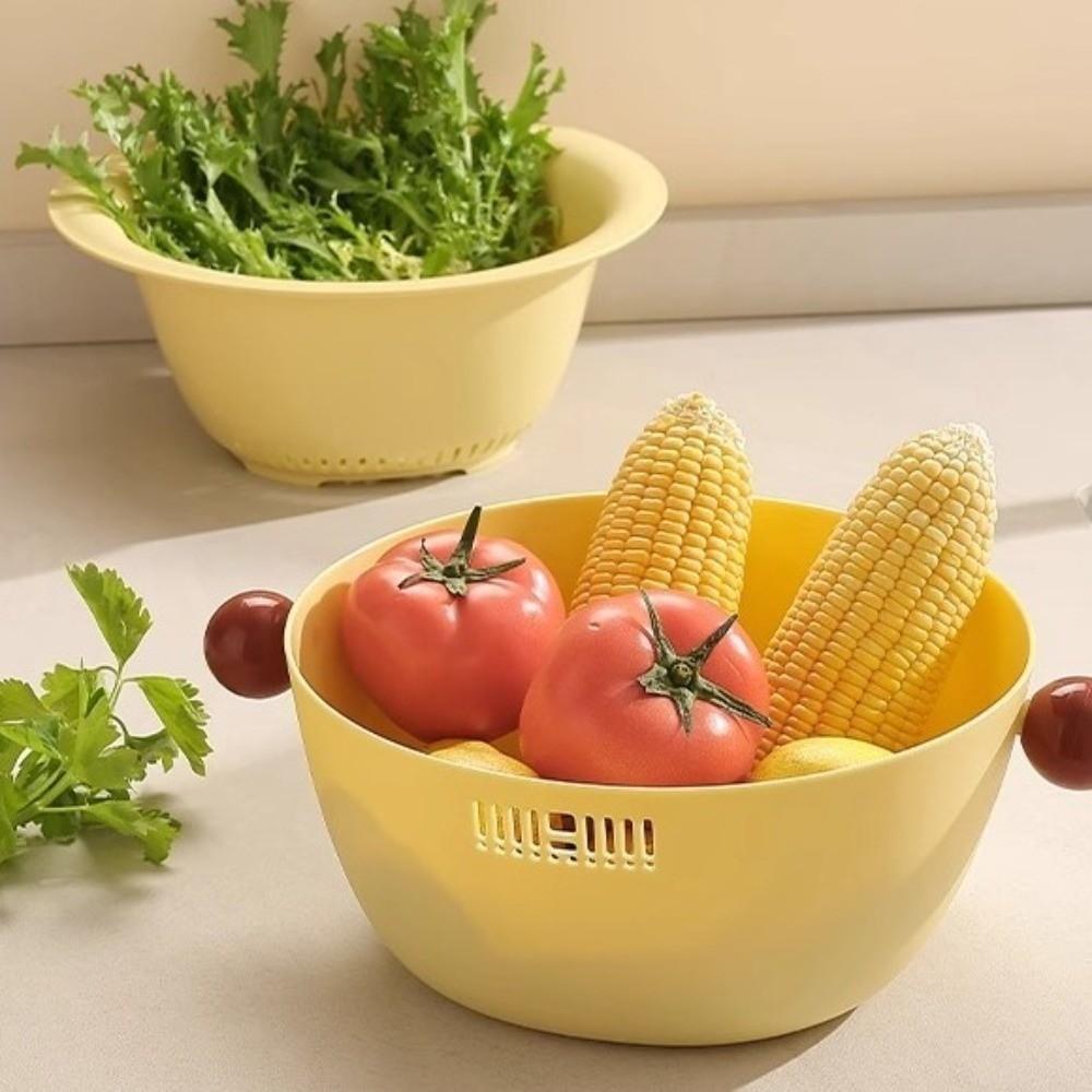 Double Layer Fruit Vegetable Washing Bowl Water-Filtering Basin Food Storage Container  Household