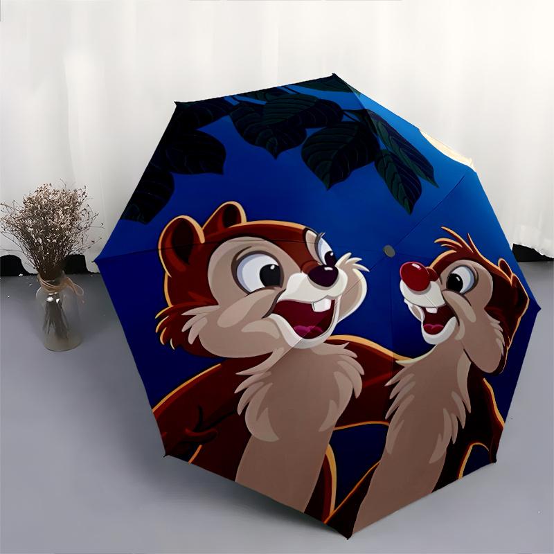 Disney Chip & Dale Automatic Opening and Closing Umbrella - Small Umbrella Suitable for Various Occasions, Portable 3-Fold Small Umbrella fo