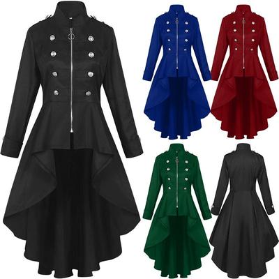 Retro Multi-color Swallowtail Trench Coat – Long Irregular Hem, Various Sizes