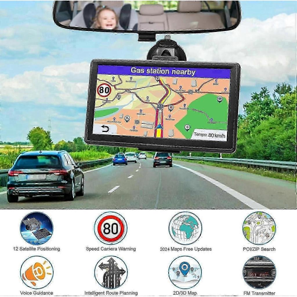 Navegador GPS para Coche - 7 Pulgadas, Actualizaciones de Mapas Gratuitas de por Vida, Cámaras de Velocidad y Alertas de Puntos de Interés