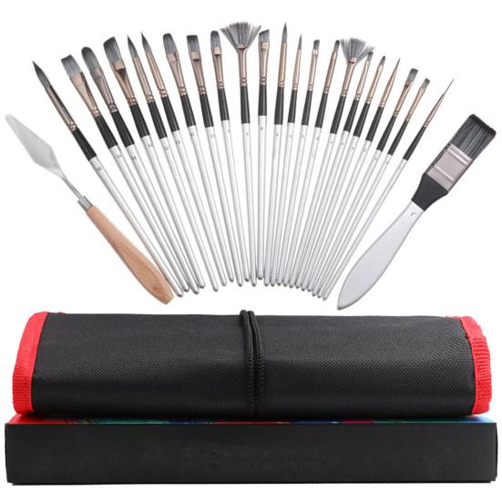 Paint Brush Set Watercolor Acrylic Art Nylon Brushes with Storage Bag Paintbrush Set with Flat Fan Round Bristles for Oil Painting Artists Beginners