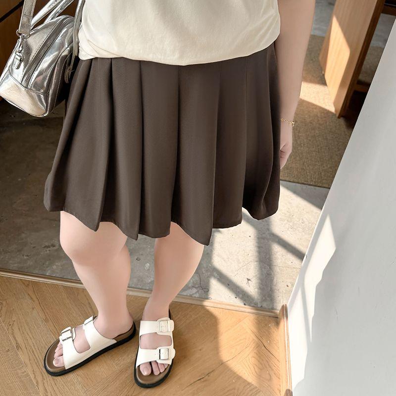 

Plus size women clothing [Sweet Cool Pleated Skirt] Summer New Chubby Girl Preppy 100.00kg Slimming Cover Thick Legs Short dress Grey Brown-Pleated Skirt 9xl