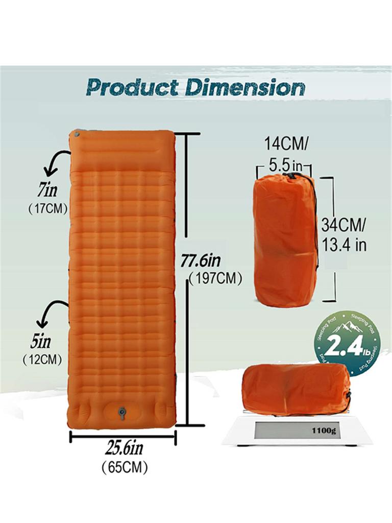 Antislip TPU Inflatable Camping Mat & Sleeping Pad with Built-in Inflator Pump Hiking Ready RV Use 500kg Load Capacity