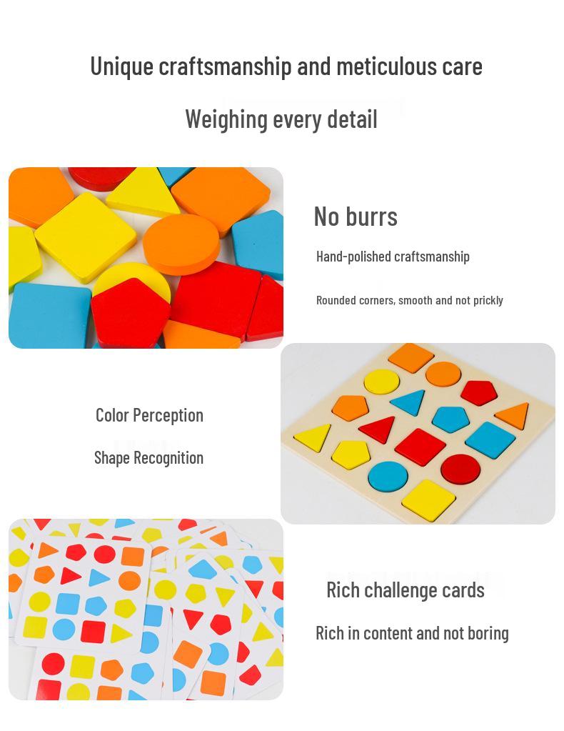 Montessori Geometric Shape Matching Puzzle - Wooden Cognitive Toy for Children Ages 2-3