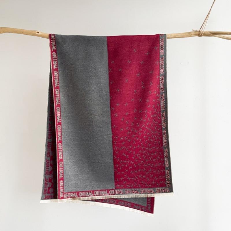 New Splicing Camellia Shawl Winter Cashmere Thickened Scarf with Double-sided Thermal Scarf