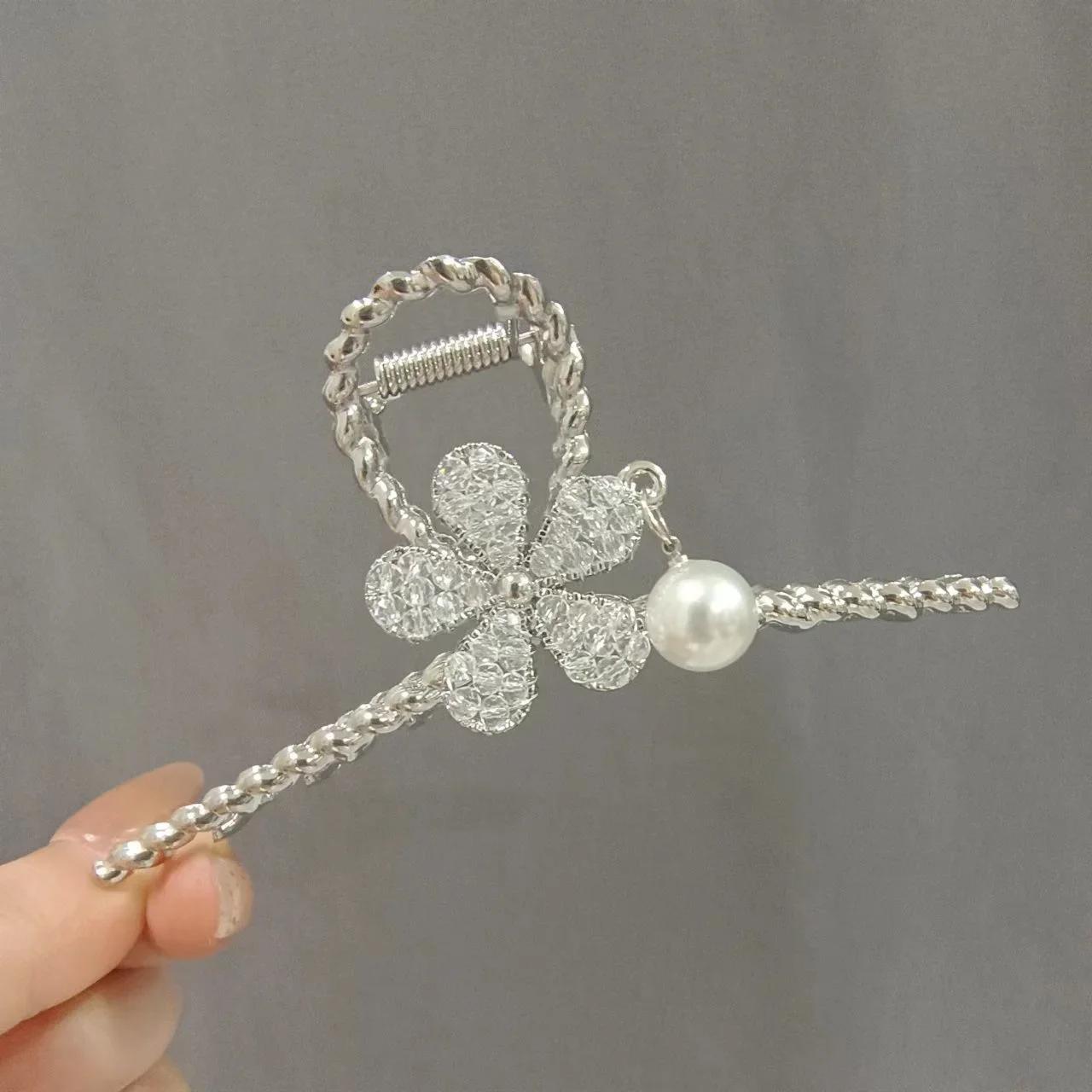 

Мода для девочек Элегантные заколки для волос с цветами, бусинами, металлическими жемчужинами, милые женские заколки, клипсы, модные аксессуары, креативные подарки, украшения для головы серебряный