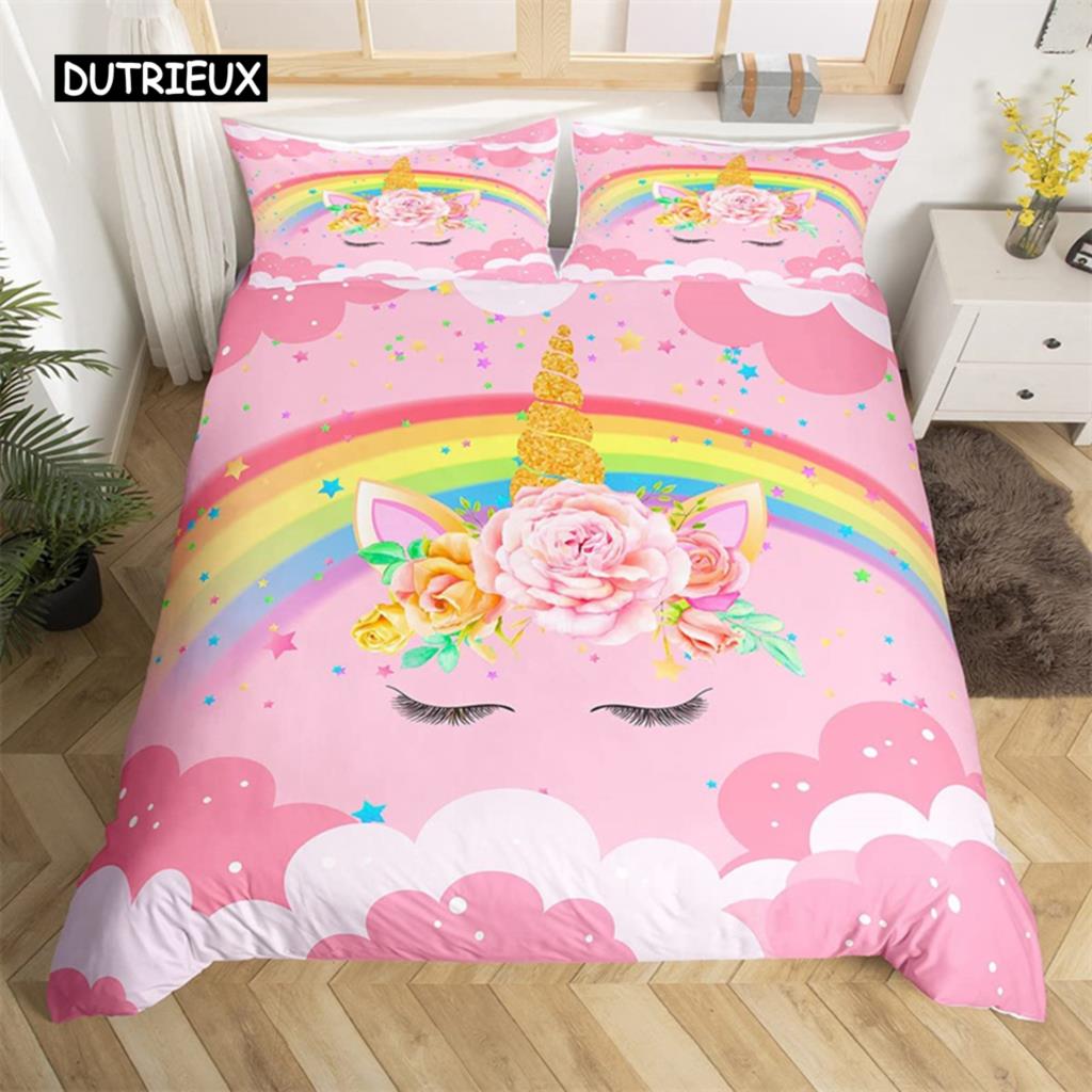 3D Unicorn Duvet Cover Cartoon Style Bedding Set Luxury Twin Full For Kids Boys Girls Microfiber Comforter Cover Home Textile