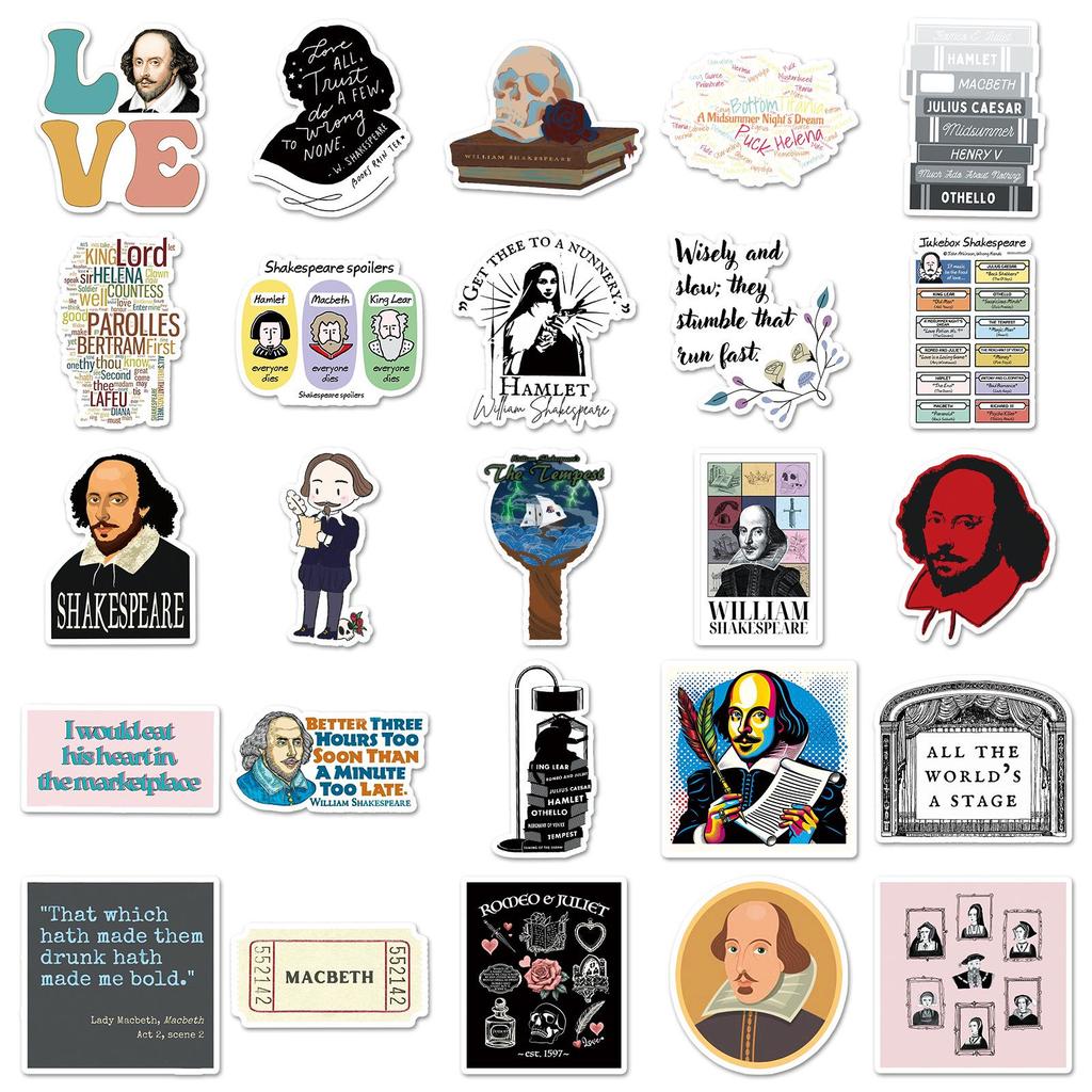 Shakespeare Graffiti Stickers - 50 Unique Designs for Water Bottles & Phones