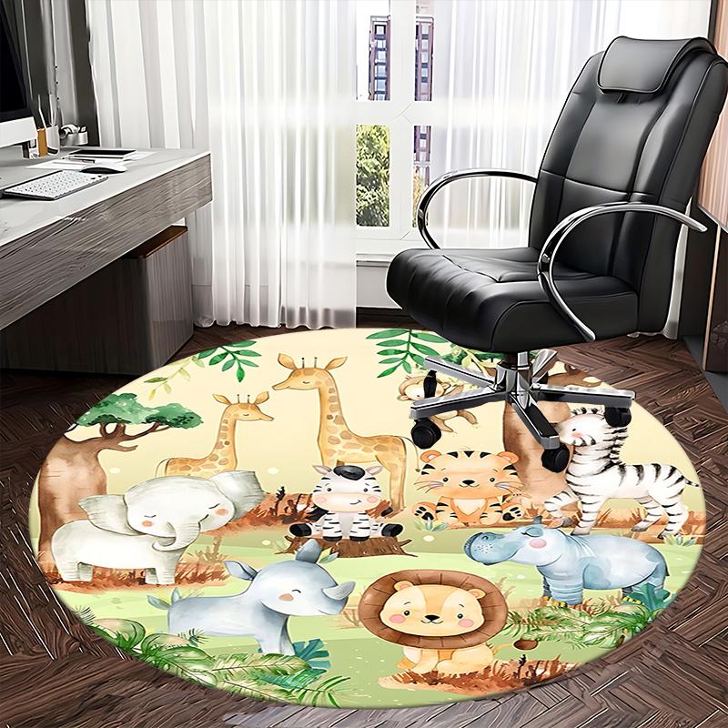 Adorable Jungle Animal Office Carpet Chair Mats, Cute Safari Print for Home Decor, Office Rug, Gift Idea, Suitable for Bedroom, Living Room, Various