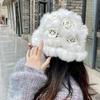 New Handcrafted Rabbit Fur Hat Autumn Winter Fleece Hat Thickened Fashionable Knitted Hat Warm Knitted Beanie