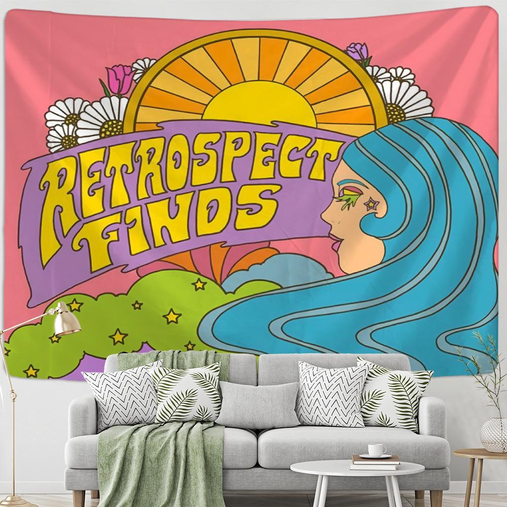Retro Girl Tapestry Wall Hanging Colorful Boho Hippie Tapiz Aesthetic Room Home Decor Background Fabric