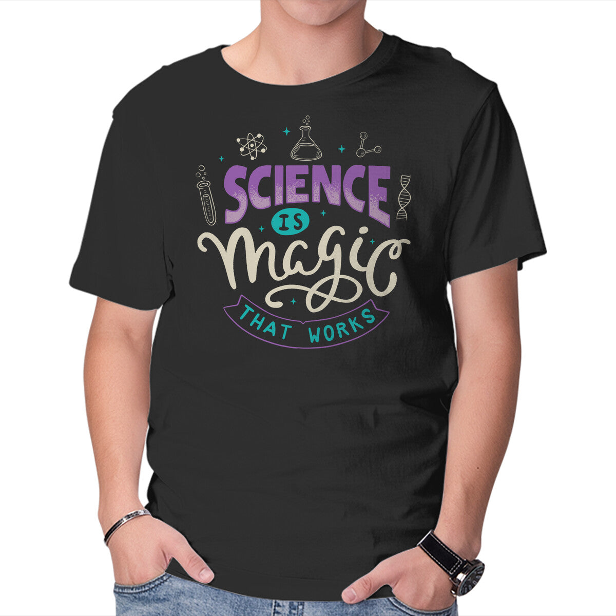 Unisex Crew Neck T-Shirt Science Is Magic That Works Graphic Short Sleeve Casual Tee XS
