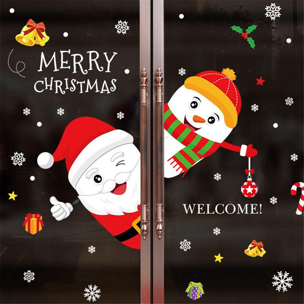 Year Holiday Scene Xmas Decoration Home Decals Christmas Window Stickers Santa Claus Wall Sticker