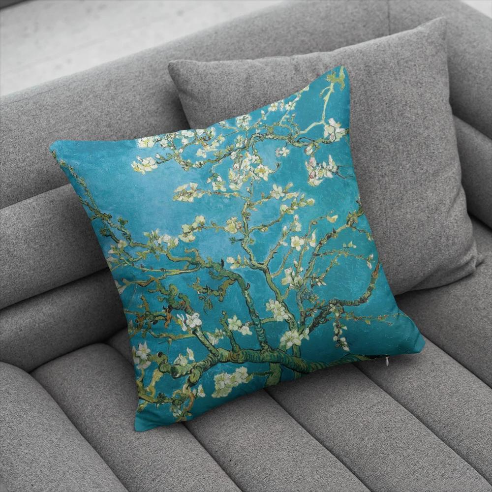 Oil Painting Decorative Pillowcases Starry Sky Self-Portrait Sunflower Sofa Bedroom Bedside Double-Sided Cushion Cover