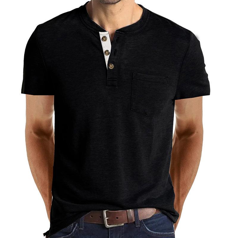 Summer Men's Short Sleeve T-Shirt Men's Henley T-Shirt Casual Round Neck Top