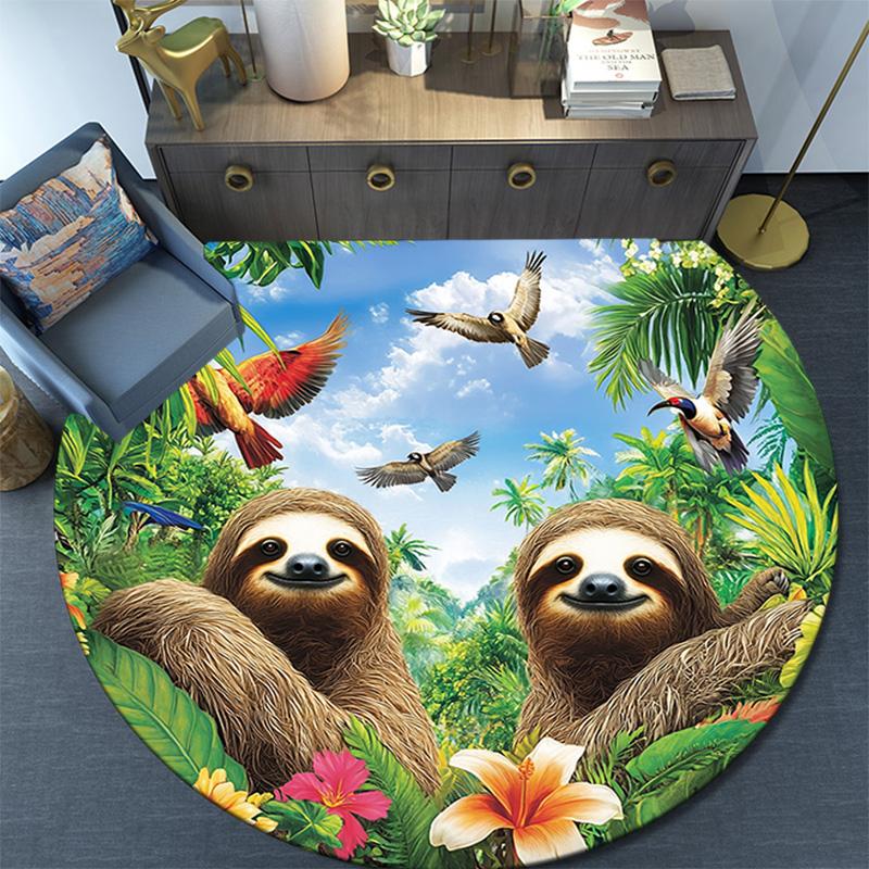 Sloths Round Area Rug,Carpet Rug for Living Room Bedroom Sofa Playroom Decor,Non-slip Floor Mat