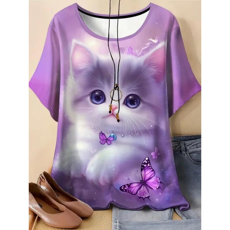 Fashion Women's Crew Neck Short Sleeve 3D Animal Color Printing Animal Short Sleeve Crew Neck T-Shirt