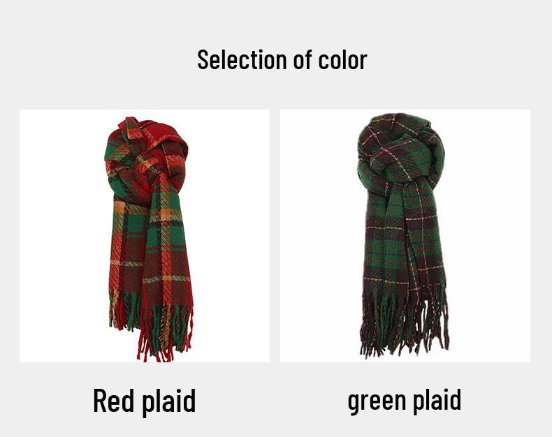 Women's Christmas Plaid Scarf - Autumn/Winter Korean-Style, Versatile Imitation Cashmere Shawl with Tassels