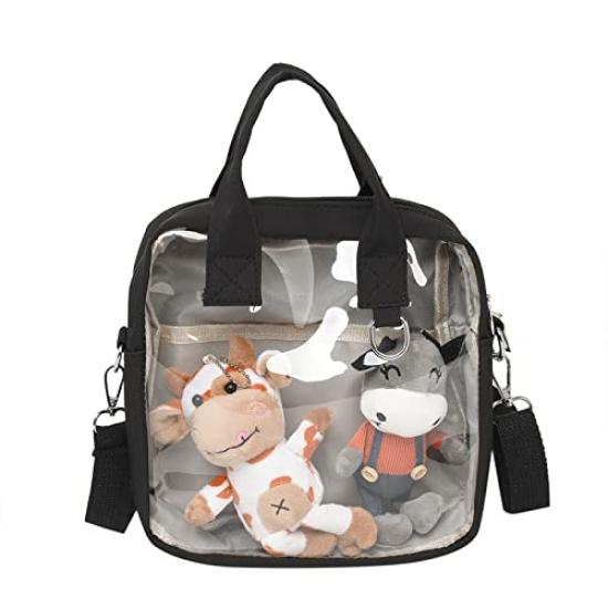 MORGEN SKY Ita Bag, Oshikatsu Shoulder Bag, Show Bag, Pouch, Crossbody Bag, Small 3-Way Transparent Vinyl Otaku Oshikatsu BAG02 (Black)