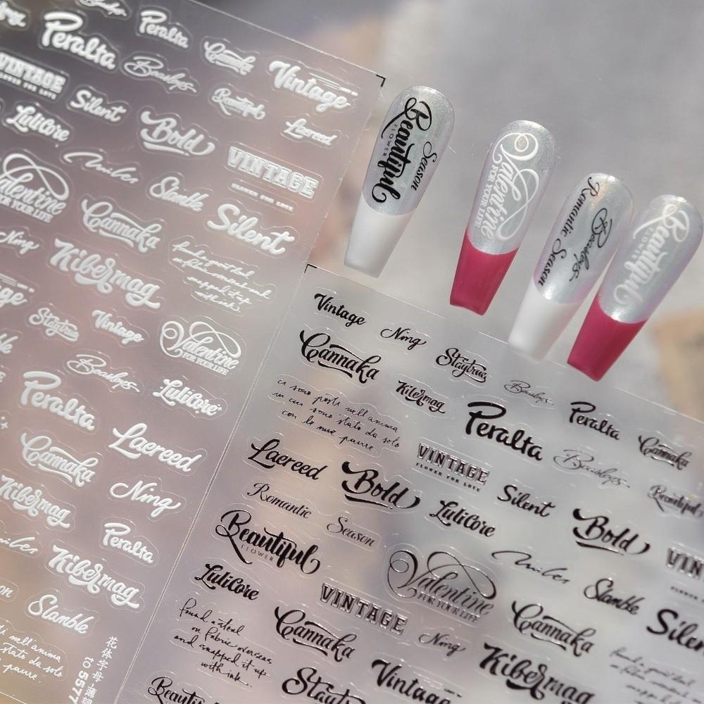 Artistic Font Nail Art Stickers Black White Manicure Decals New Nail Decoration Manicure Tool