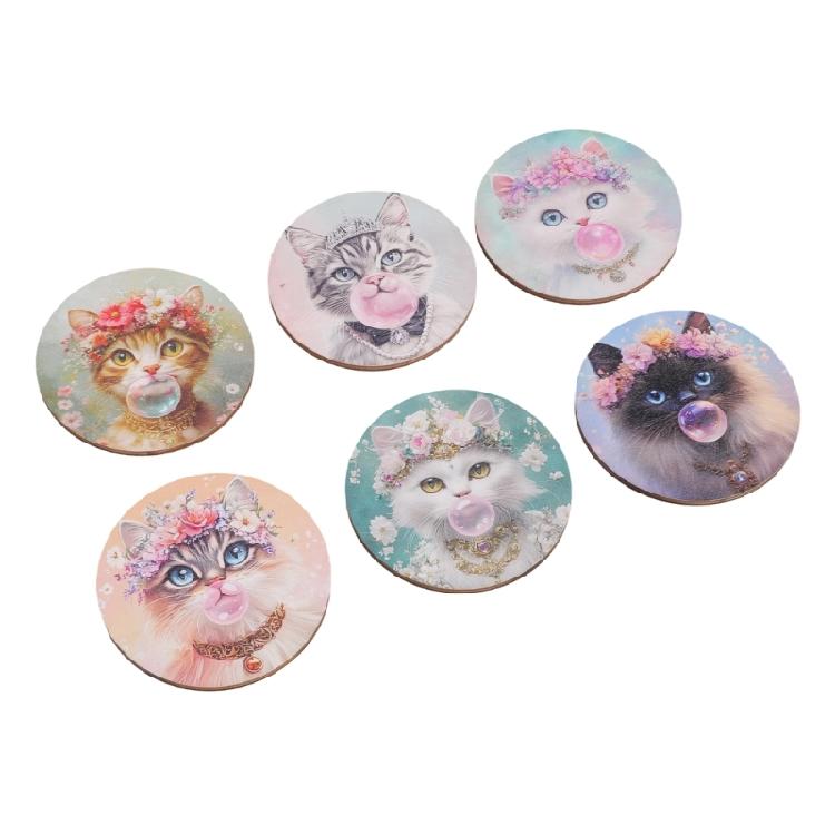 

Functional Cats Theme Wood Coaster Set Prevent Tables From Hot Liquids And Cookware Coffee Mug Cup Mat for Home Decors