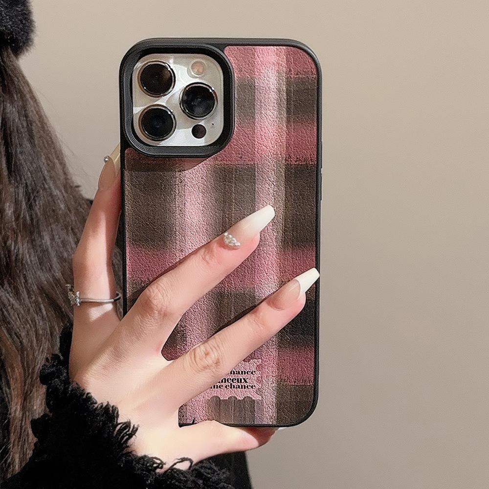 Girls Contrast Color Plaid for Apple 16 Mobile Phone Case 17promax Autumn and Winter Sweet Cool 11 for IPhone 13 Leather 12
