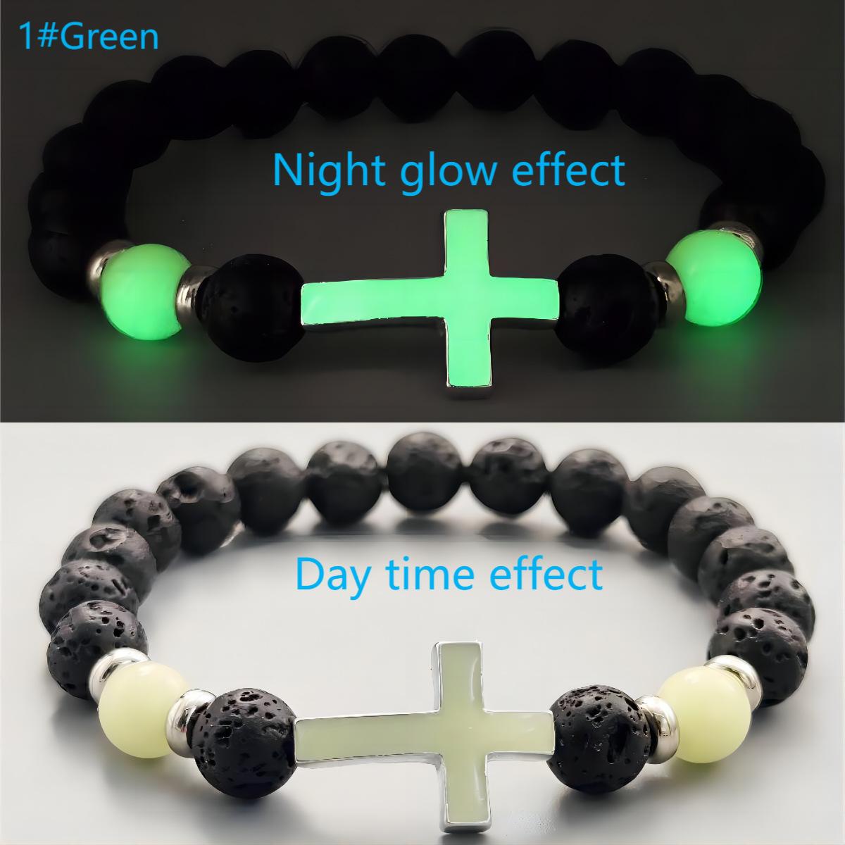 

Volcanic Stone Luminous Retro Bracelet with Multi color Luminous Cross Bead Bracelet and Handmade Decoration зелёный