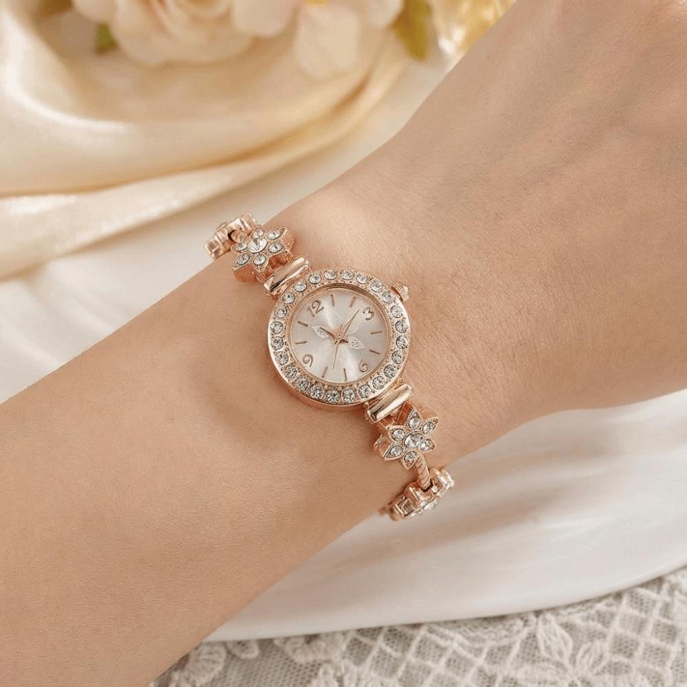 with Adjustable Bracelet Circle Shaped Watch Rhinestone Wrist Decoration Quartz Watches  Women Girl